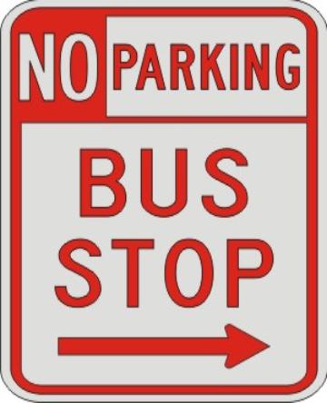 NO PARKING BUS STOP with right arrow sign R7-107
