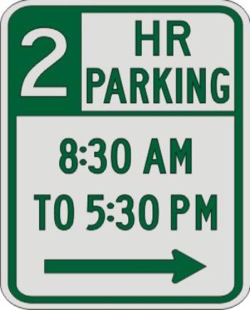 2 HOUR PARKING with Times & Right Arrow sign R7-108