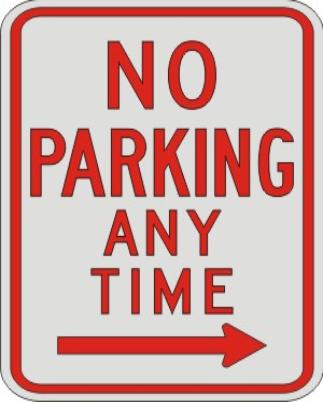 NO PARKING ANY TIME with right arrow R7-1