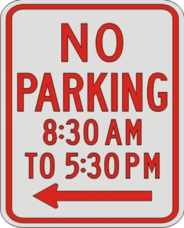 NO PARKING with times & left Arrow R7-2