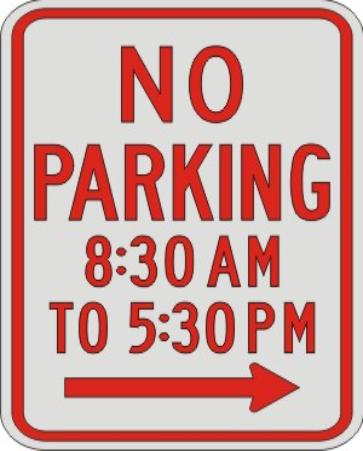 NO PARKING with times & right Arrow R7-2