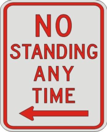 NO STANDING ANY TIME with left arrow sign R7-4