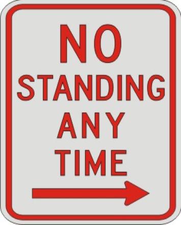 NO STANDING ANY TIME with right arrow R7-4