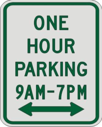 ONE HOUR PRKG with times & double arrow sign R7-5