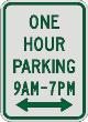 ONE HOUR PRKG with times & double arrow sign R7-5