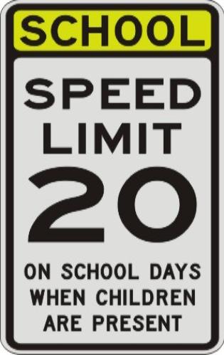 CHOOL SPEED LIMIT 20 WHEN CHILDRENARE PRESENT sign