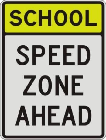 SCHOOL SPEED ZONE AHEAD sign